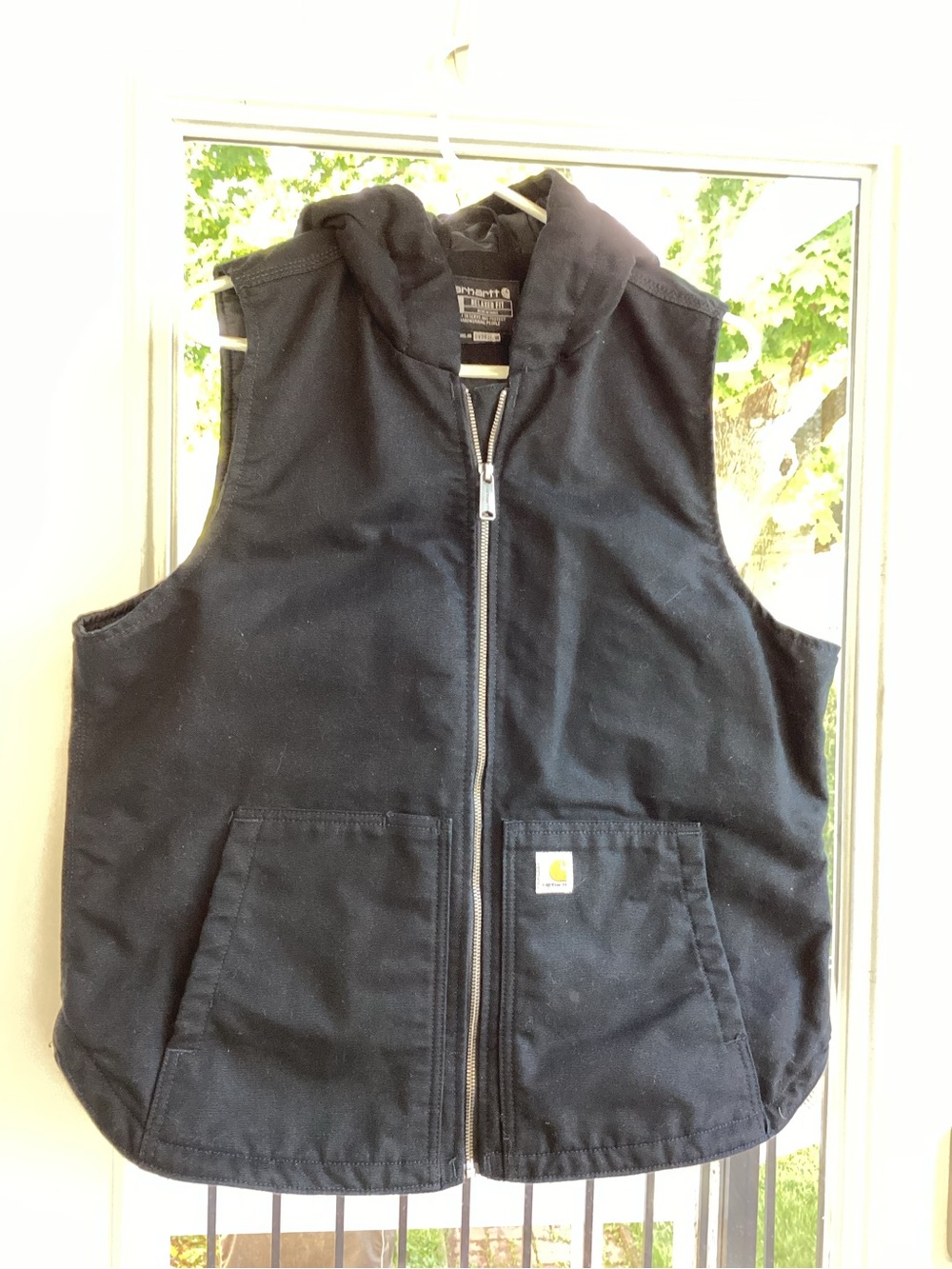 Carhartt Black Hooded Zip Vest with Silver Zipper